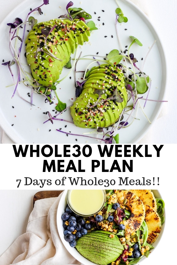Whole30 Weekly Menu Plan - a weeks worth of breakfast, lunch, dinner and snack! #whole30 #whole30weeklymealplan #weeklymealplan #whole30recipes Whole30 Weekly Menu Plan
