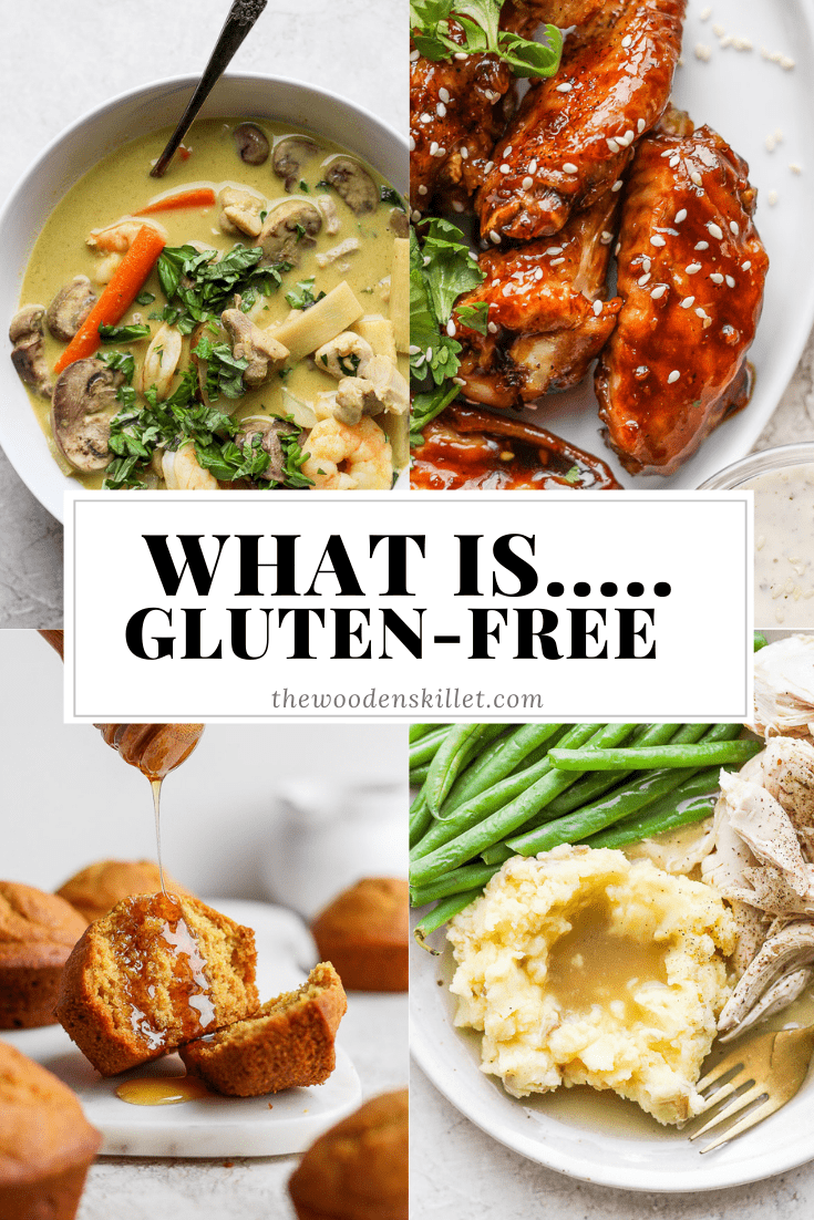 What is a Gluten-Free Diet - interested in eating a little more gluten-free? This is a great place to start! #glutenfreediet #glutenfree #whatisglutenfree #whatisaglutenfreediet Images for chicken & shrimp curry, bbq wings, gluten free cornbread muffins, gluten free gravy, and the title \"what is...gluten-free\".
